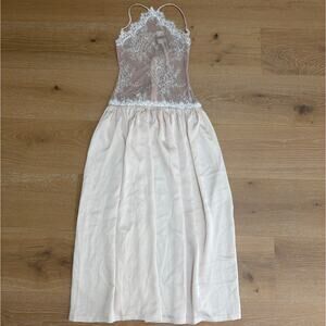 Innovare Denim Maxi Dress Lace Cadwalader Size S Nude Blush